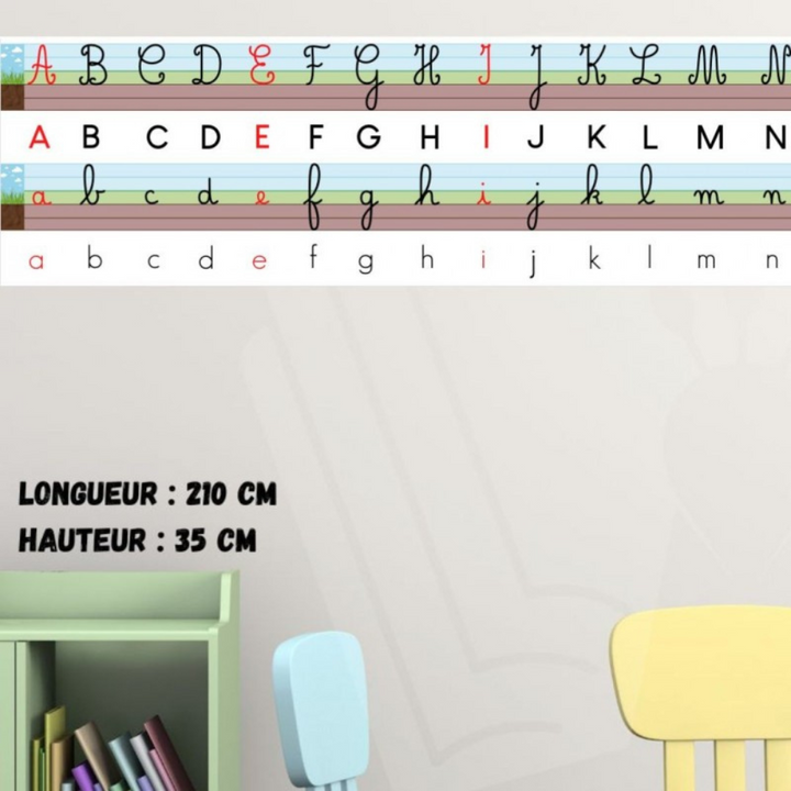 Frise Alphabétique murale 210 cm * 35 cm - 4 Graphies