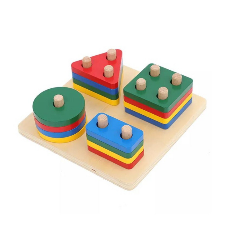 Géoformes - Jeu d'empilage de 4 formes géométrique sur tiges