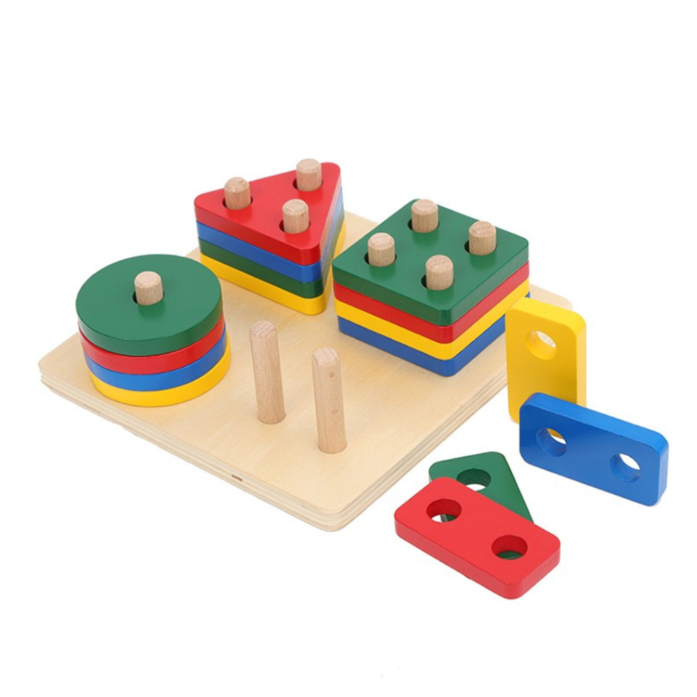 Géoformes - Jeu d'empilage de 4 formes géométrique sur tiges