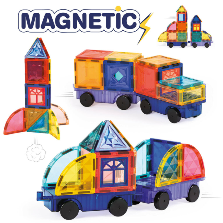 Jeu de construction magnétique véhicules - 63 pièces - Dès 3 ans