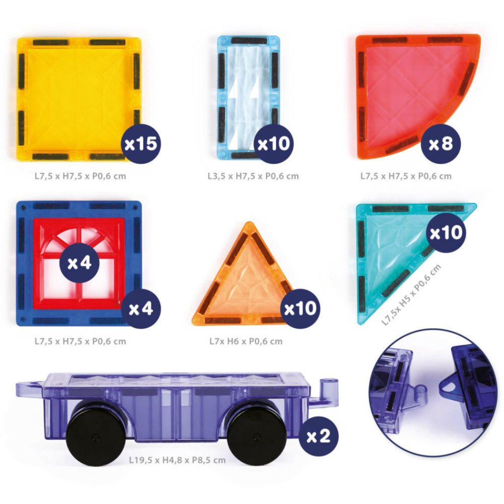 Jeu de construction magnétique véhicules - 63 pièces - Dès 3 ans