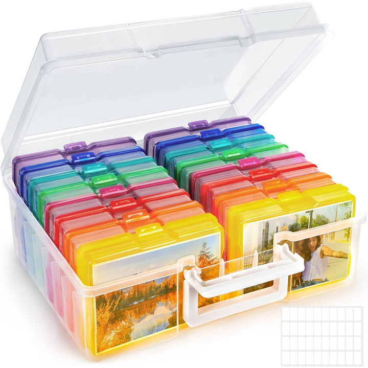 Mallette de rangement avec 16 boites colorés, pour la classe ou pour les photos