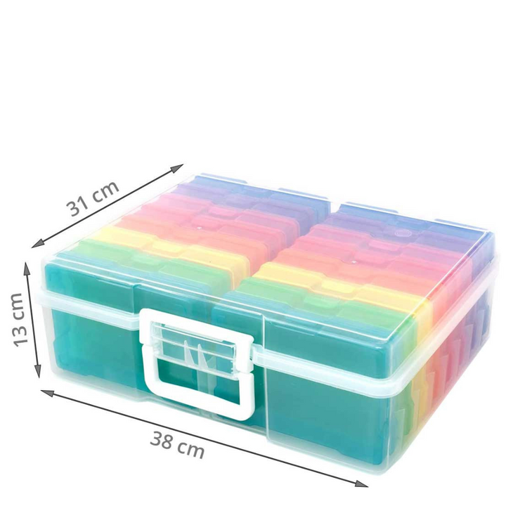 Mallette de rangement avec 16 boites colorés, pour la classe ou pour les photos