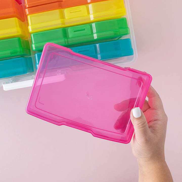 Mallette de rangement avec 16 boites colorés, pour la classe ou pour les photos