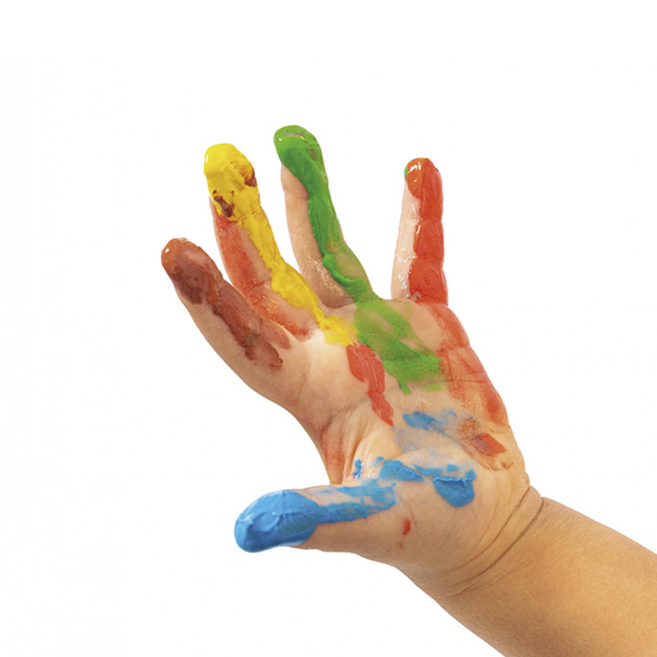 Peinture à doigt set 6 pots 125 ml couleurs assorties + 4 éponges 4 ébauchoirs + 1 rouleau + 1 nappe en plastique