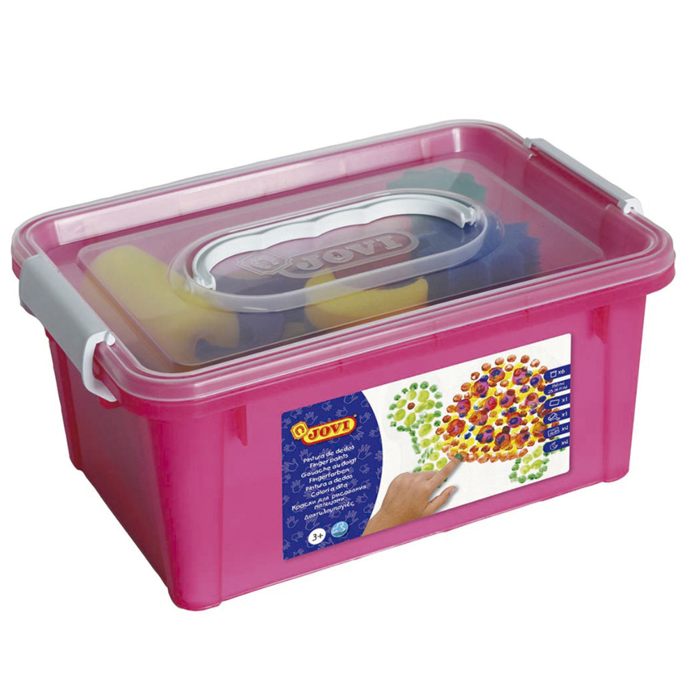 Peinture à doigt set 6 pots 125 ml couleurs assorties + 4 éponges 4 ébauchoirs + 1 rouleau + 1 nappe en plastique