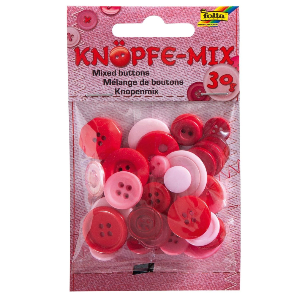Pochette mélange de boutons Folia 30g dégradé de rouge - 1 - Eveil Montessori Maroc