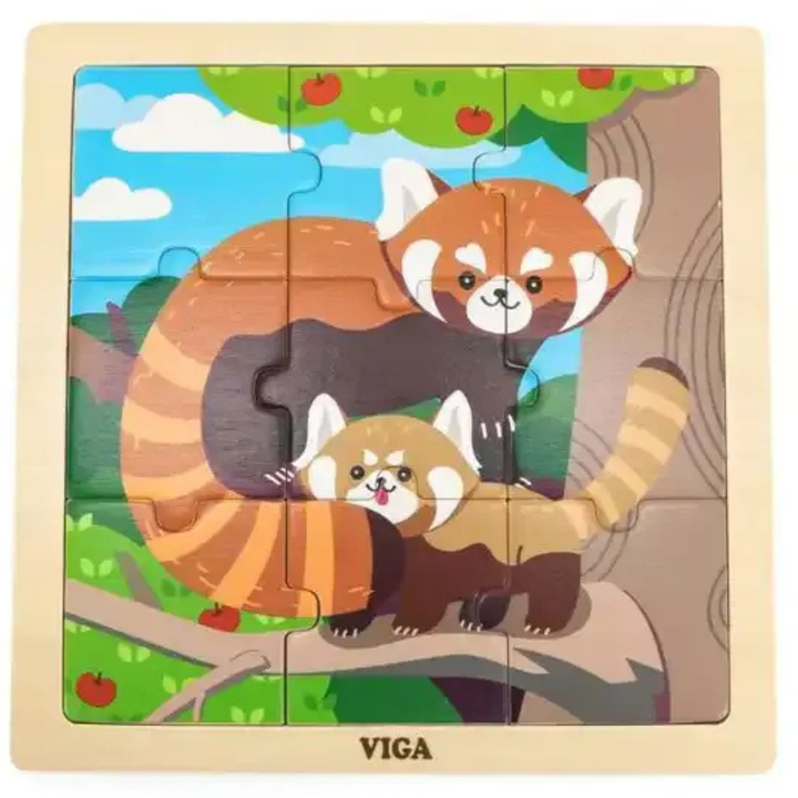 Puzzle 9 pièces - Panda rouge et son petit