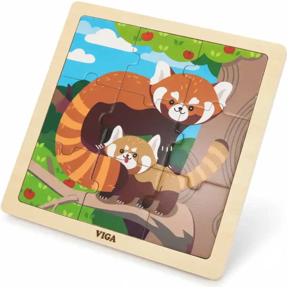 Puzzle 9 pièces - Panda rouge et son petit