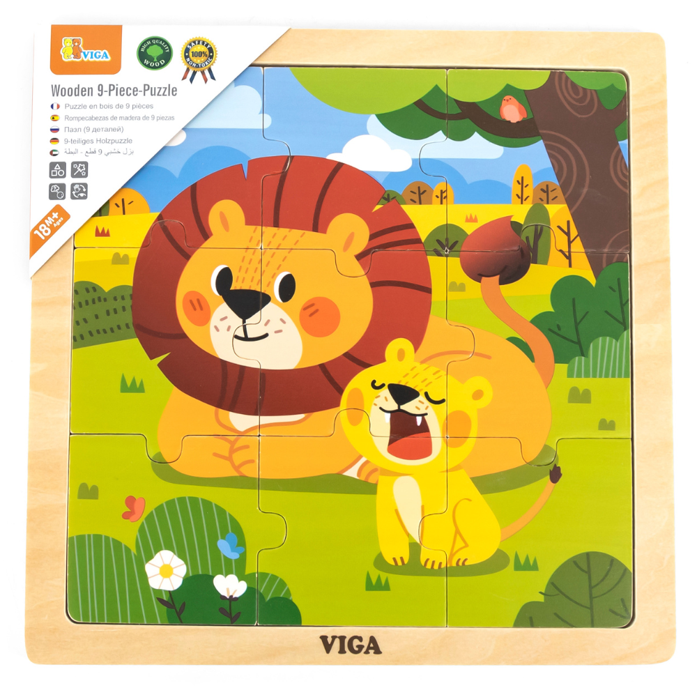 Puzzle 9 pièces en bois - Lion et son petit - 2 - Eveil Montessori Maroc
