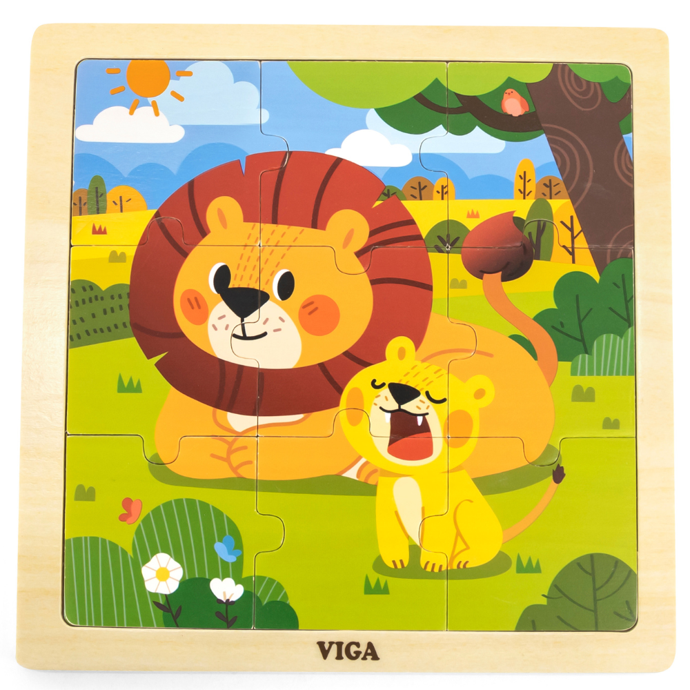 Puzzle 9 pièces en bois - Lion et son petit - 1 - Eveil Montessori Maroc