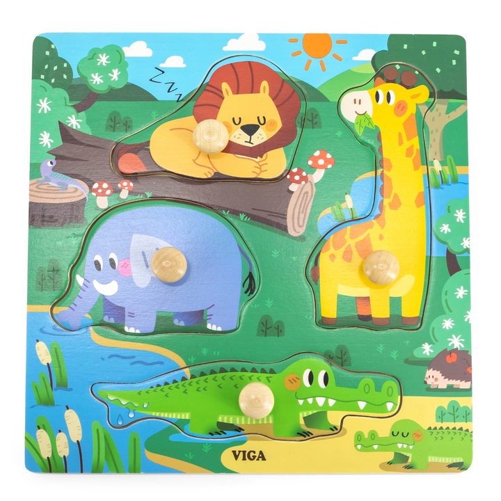 Puzzle à boutons de bois - 4 pièces - Animaux sauvages