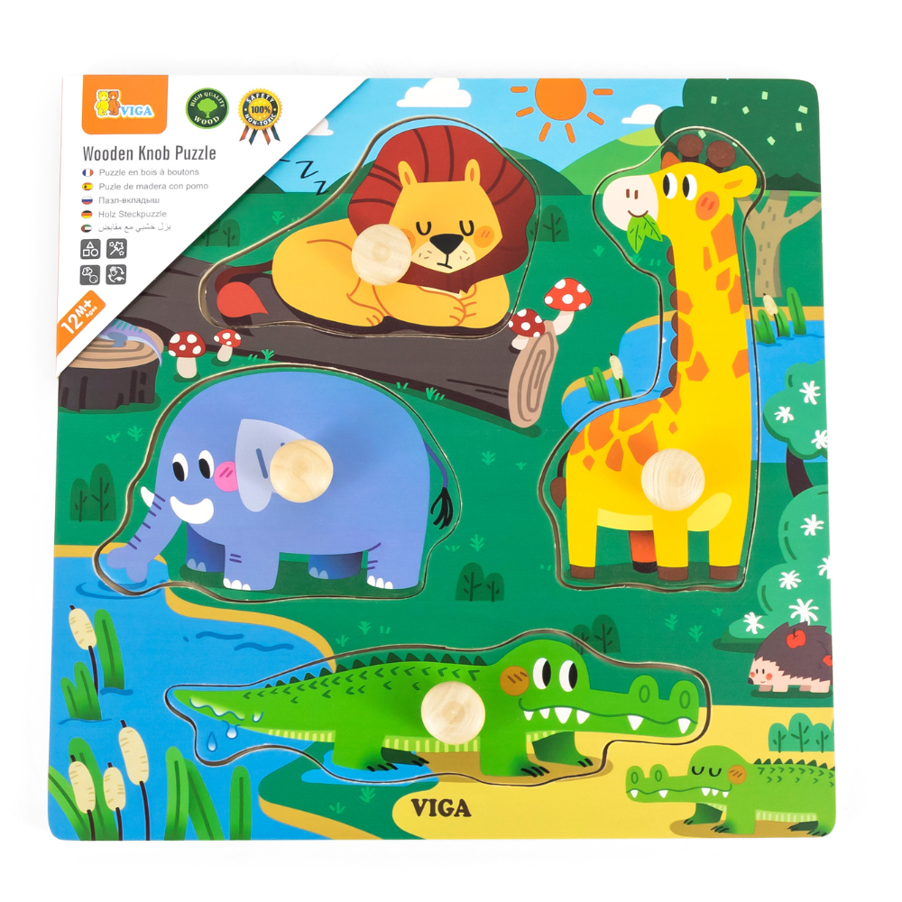 Puzzle à boutons de bois - 4 pièces - Animaux sauvages