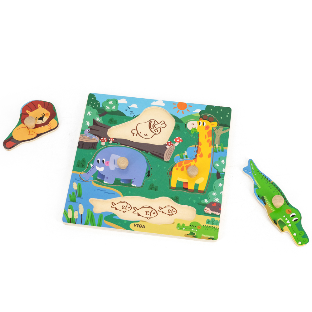 Puzzle à boutons de bois - 4 pièces - Animaux sauvages