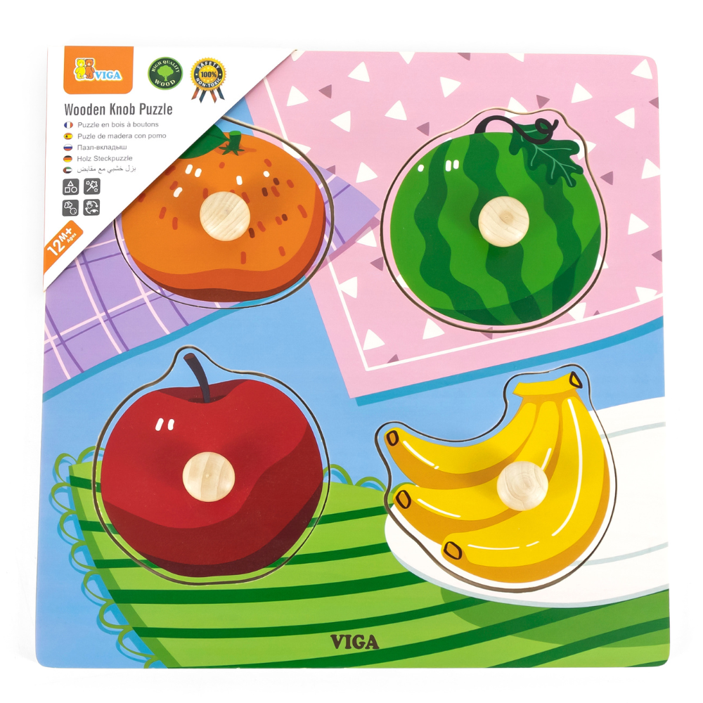 Puzzle à boutons de bois - 4 pièces - Fruits