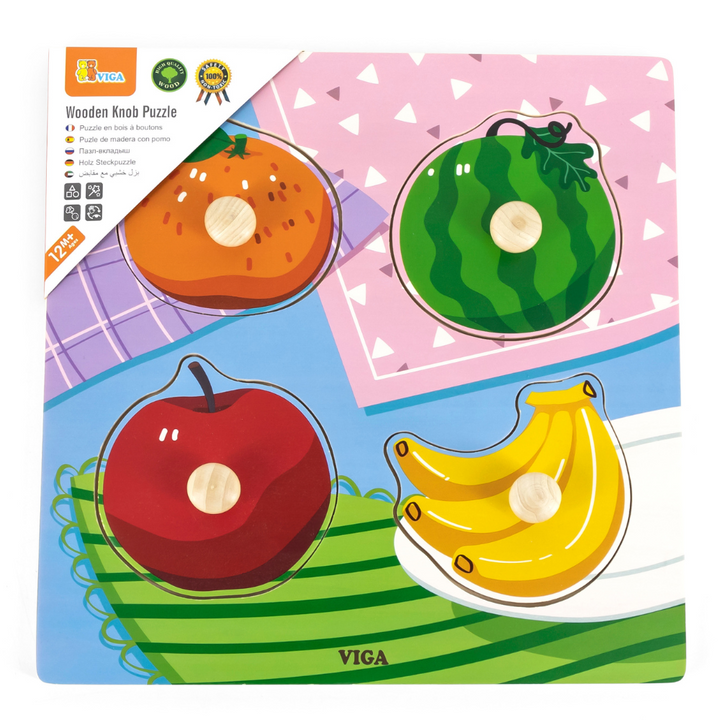 Puzzle à boutons de bois - 4 pièces - Fruits