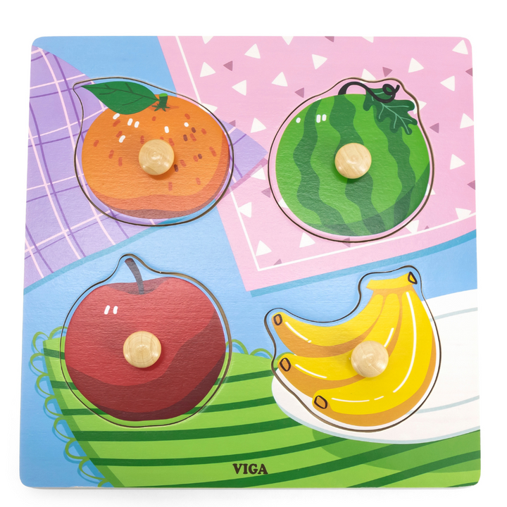 Puzzle à boutons de bois - 4 pièces - Fruits