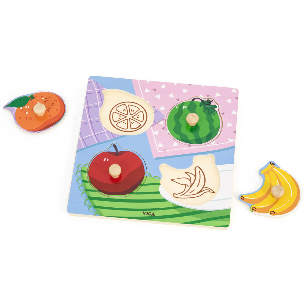 Puzzle à boutons de bois - 4 pièces - Fruits