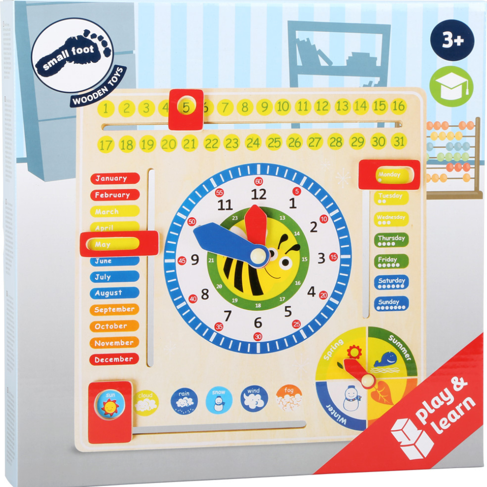 Tableau éducatif Date, heure et saisons, en anglais