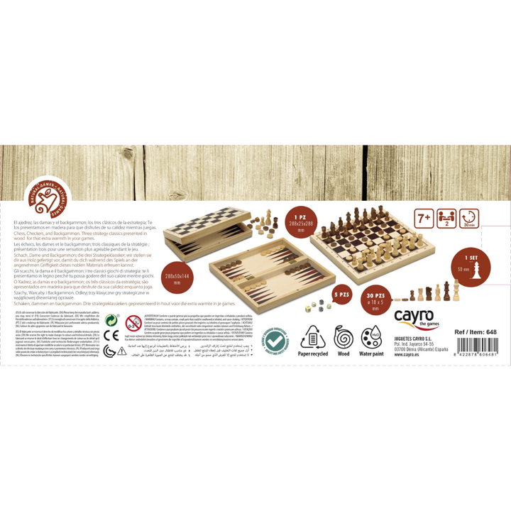 Echecs en bois 3 en 1