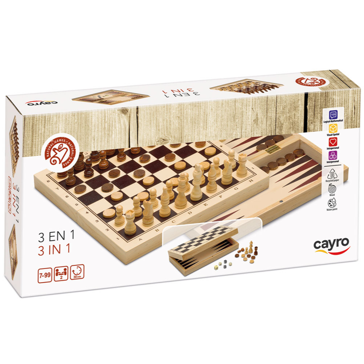 Echecs en bois 3 en 1