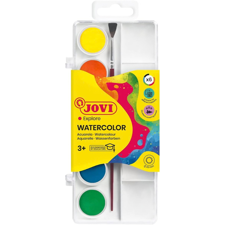 AQUARELLES Étui 6 pastilles 22 mm couleurs assorties + pinceau