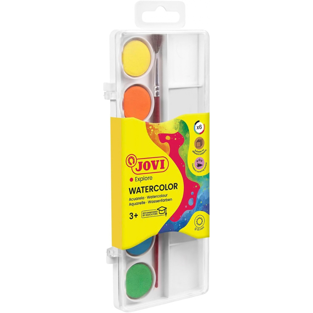 AQUARELLES Étui 6 pastilles 22 mm couleurs assorties + pinceau