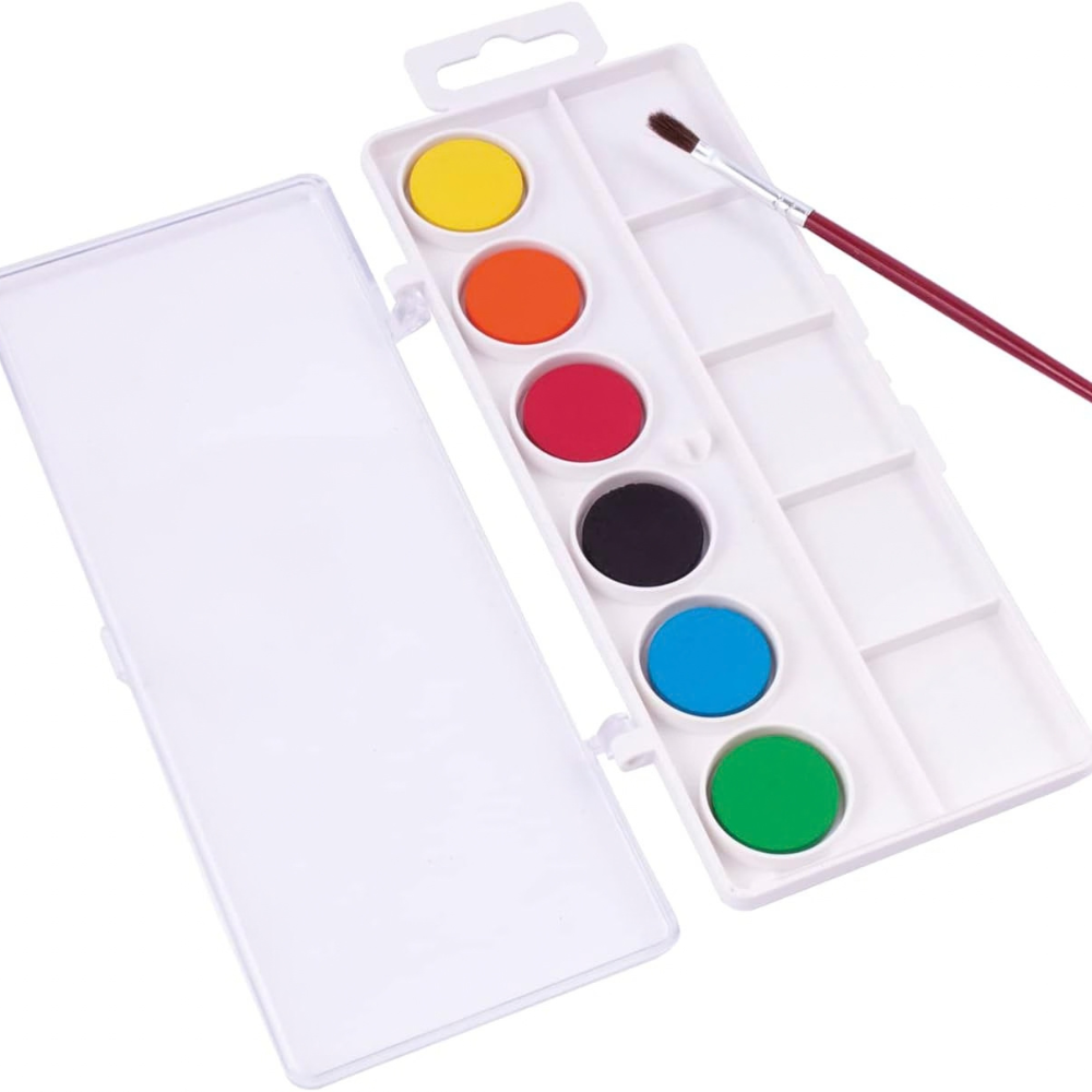 AQUARELLES Étui 6 pastilles 22 mm couleurs assorties + pinceau