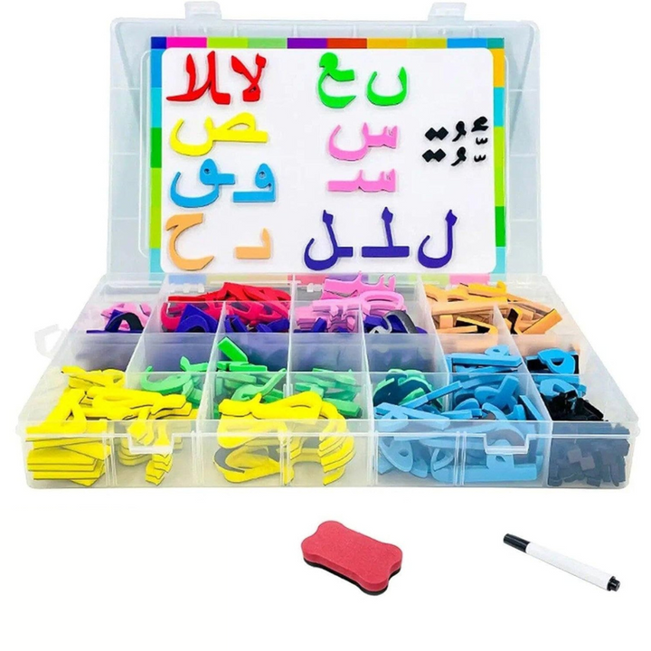 Boite alphabet arabe lettres magnétiques et tableau magnétique (avec feutre effaçable)