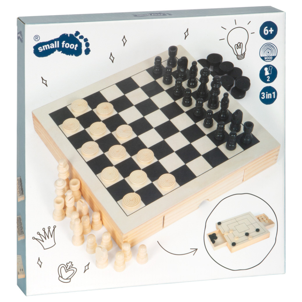 Kit de jeux Echecs, dames & jeu du moulin