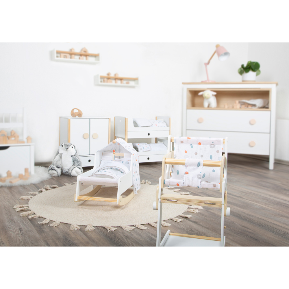 Lit De Poupée Bébé Pliable Rouge à Pois Blancs - Avec Fonction Poussette - Jeu De Rôle Pour Enfants 3 Ans Et Plus