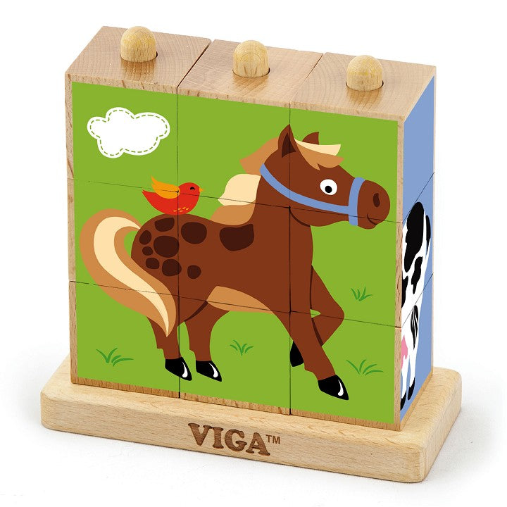 Puzzle cube à empiler - Animaux de la ferme - 9 pièces