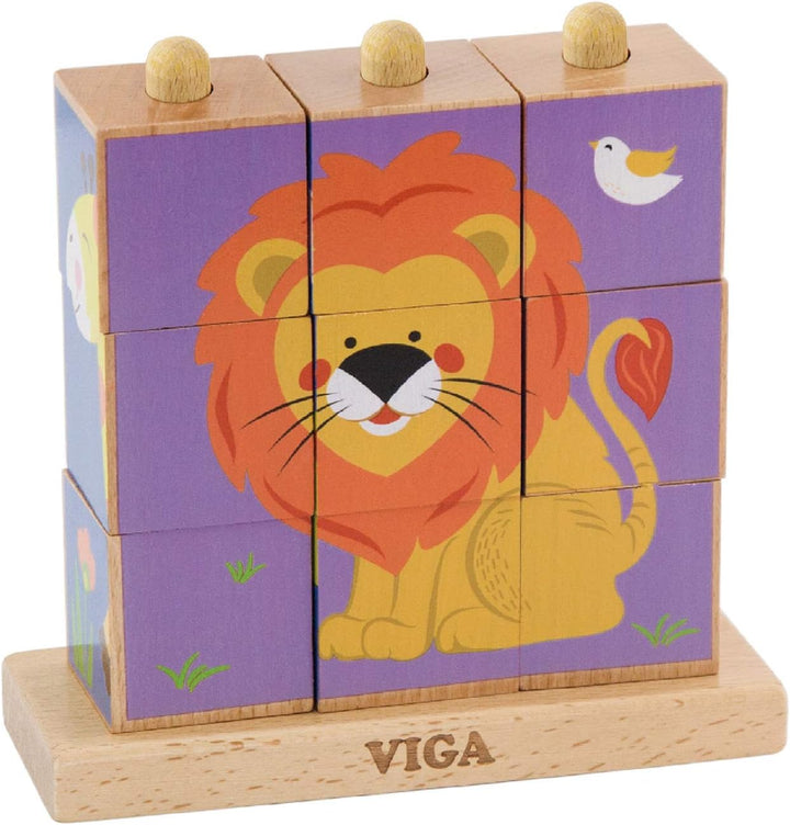 Puzzle cube à empiler - Animaux sauvages - 9 pièces