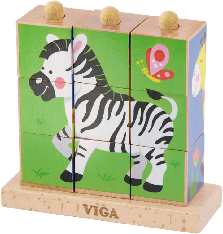 Puzzle cube à empiler - Animaux sauvages - 9 pièces