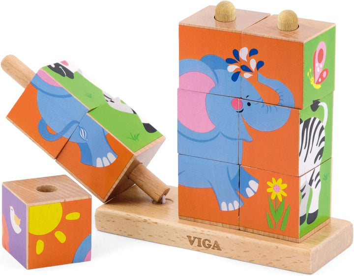 Puzzle cube à empiler - Animaux sauvages - 9 pièces