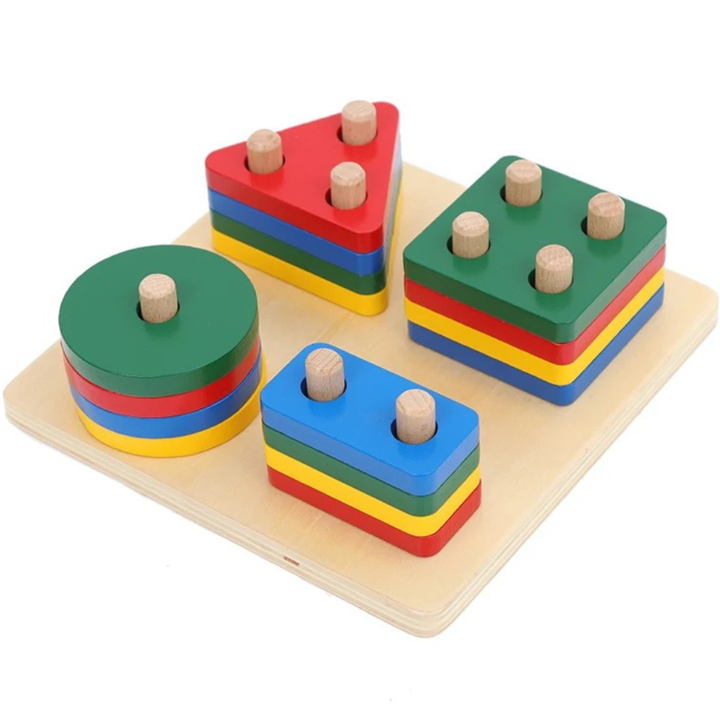 Géoformes - Jeu d'empilage de 4 formes géométrique sur tiges