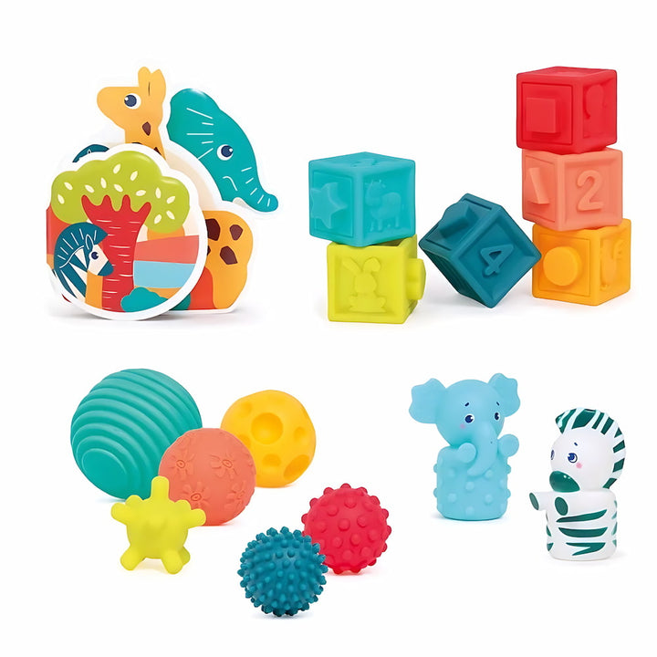 Coffret cadeau bébé jungle avec animaux colorés et jouets éducatifs |EVEIL MONTESSORI