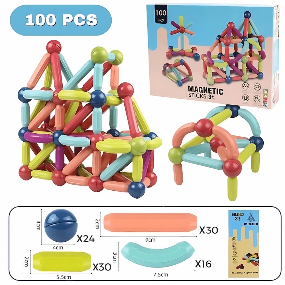 Jeu de construction Magnétique 100 pièces | EVEIL MONTESSORI