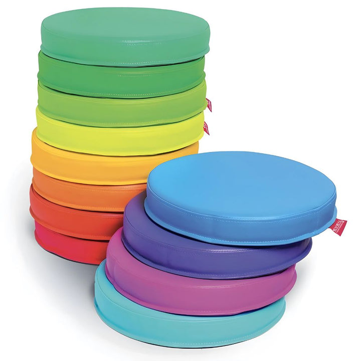 Lot de 12 coussins-galettes larges multicolores - ⌀32cm - épaisseur 5cm