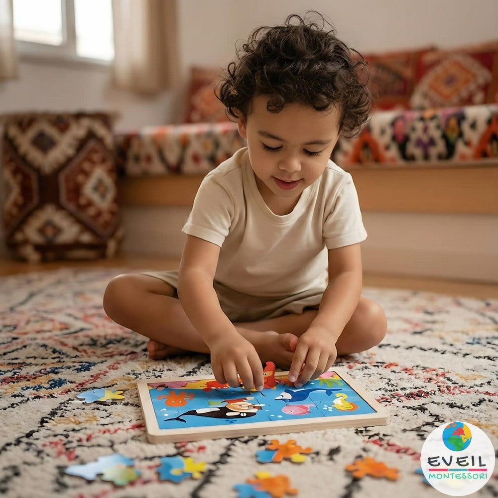 Enfant jouant avec puzzle éducatif Viga Toys | EVEIL MONTESSORI