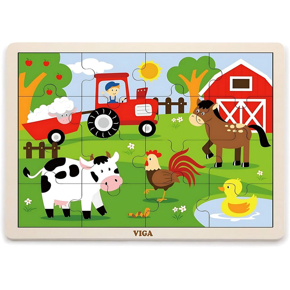 Puzzle en bois 16 pièces animaux de la ferme pour enfants dès 3 ans, illustrations réalistes