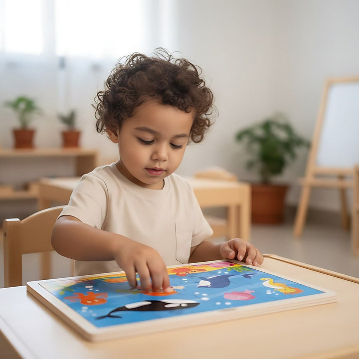 Enfant jouant avec puzzle éducatif Viga Toys | EVEIL MONTESSORI