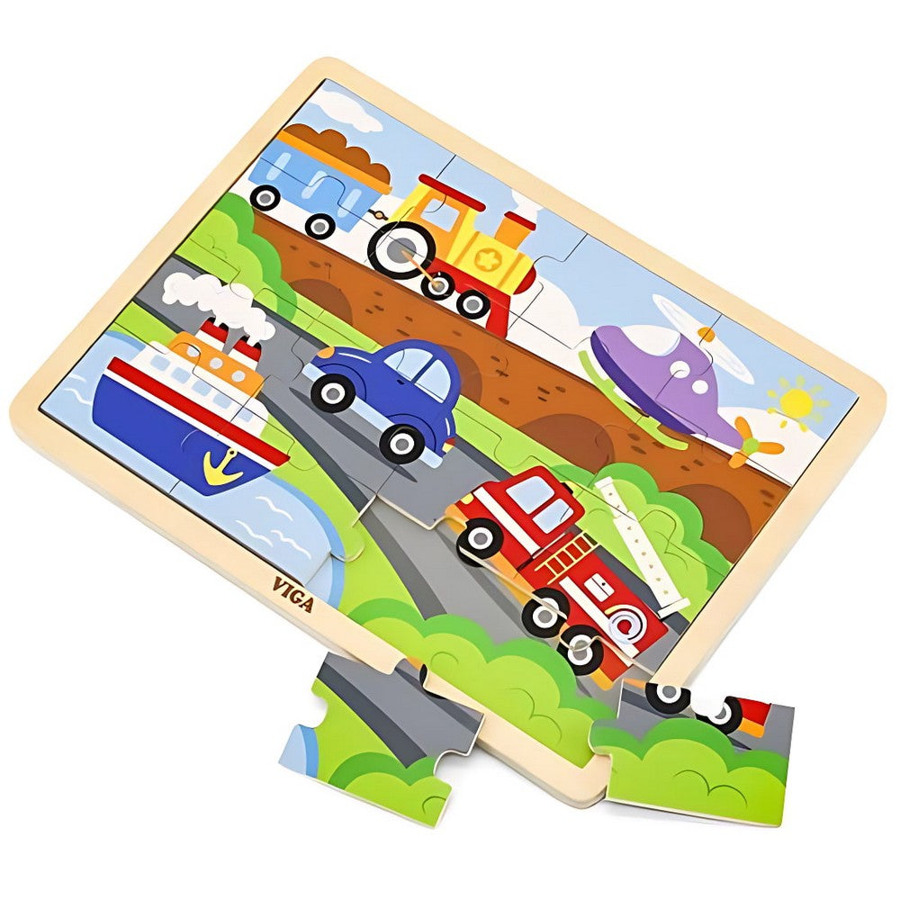 Puzzle en bois Viga Toys 51456 – véhicules colorés