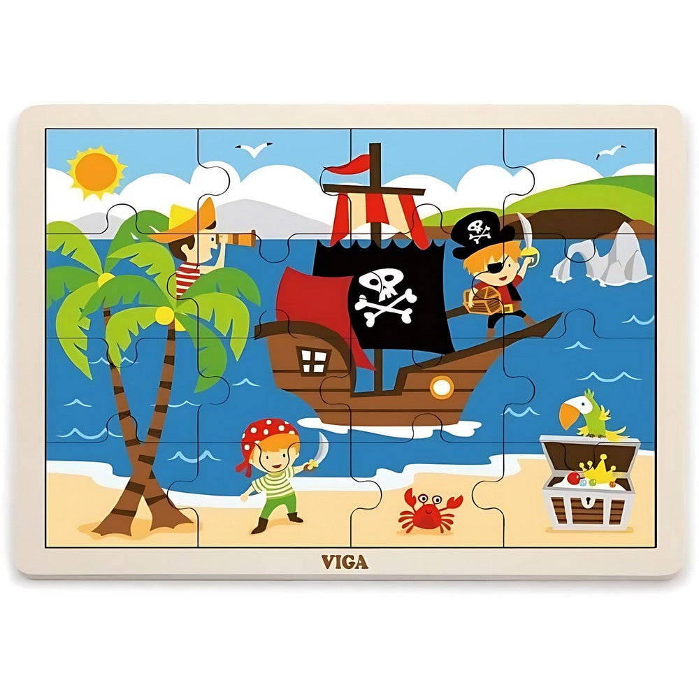 Puzzle en bois 16 pièces Pirates Viga Toys pour enfants dès 3 ans -EVEIL MONTESSORI
