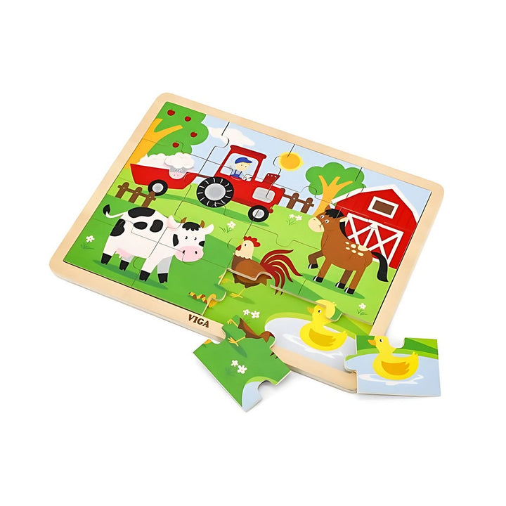 Jeu éducatif puzzle bois 16 pièces thème ferme, motricité fine et apprentissage ludique
