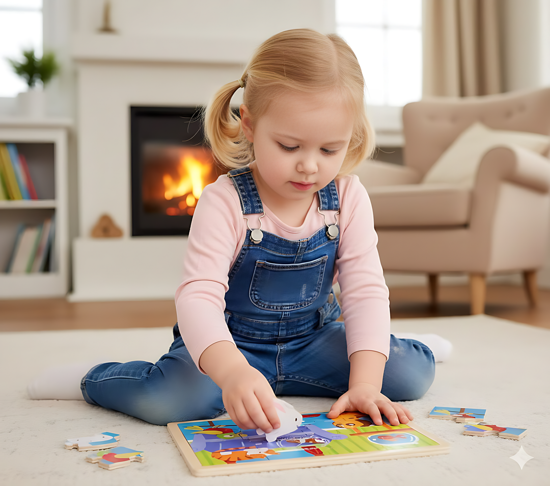 لعبة مونتيسوري لغز 16 قطعة موضوع الحيوانات الأليفة، تنمية المهارات الحركية الدقيقة والتعلم المرح للأطفال