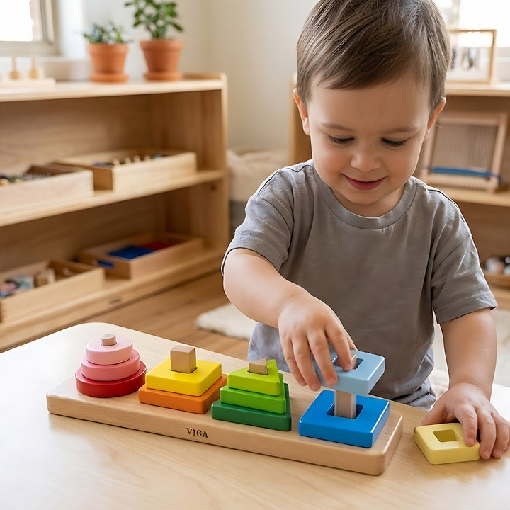 Empileur de formes géométriques - 3 - Eveil Montessori Maroc