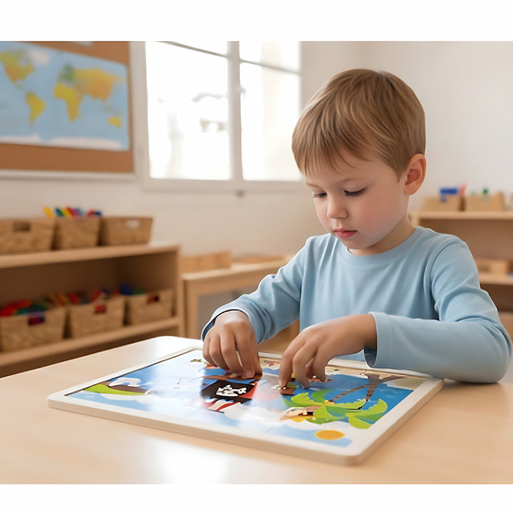 Puzzle coloré pirates 16 pièces Viga Toys, jouet éducatif enfant - EVEIL MONTESSORI