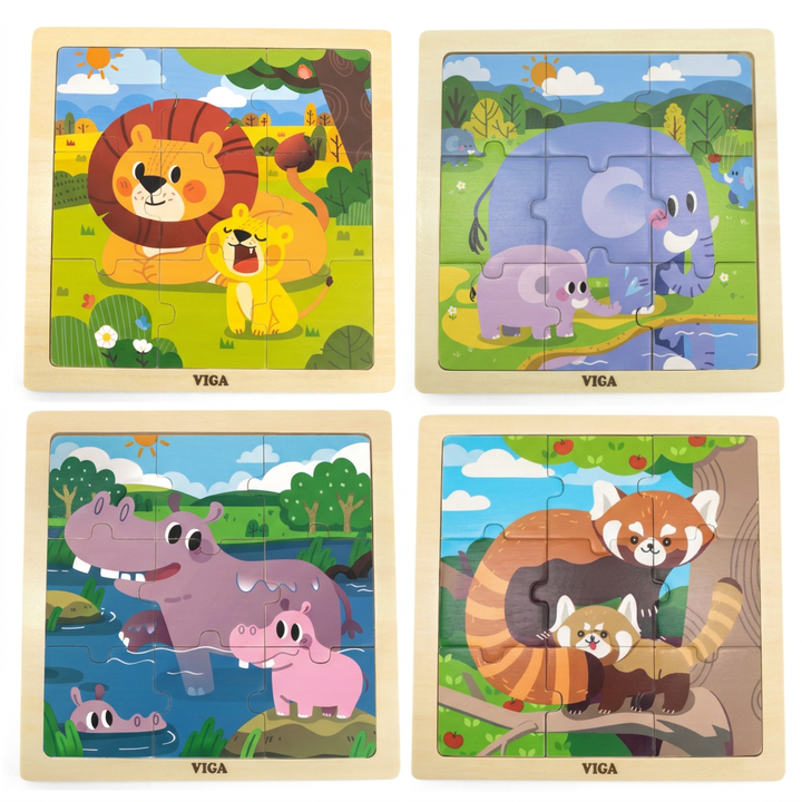 Lot de quatre puzzles Animaux sauvages et leurs petits