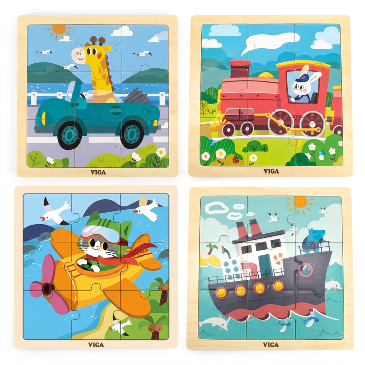 Lot de quatre puzzles Moyens de transport